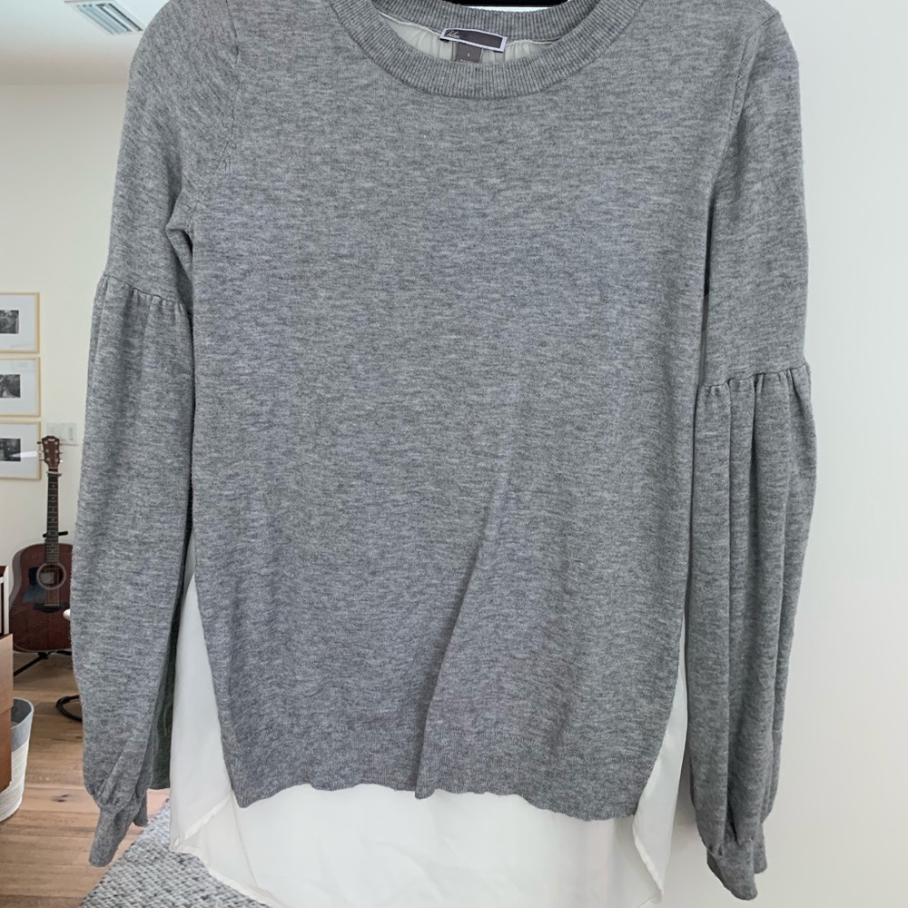 Chelsea28 Grey sweater with white sheer back